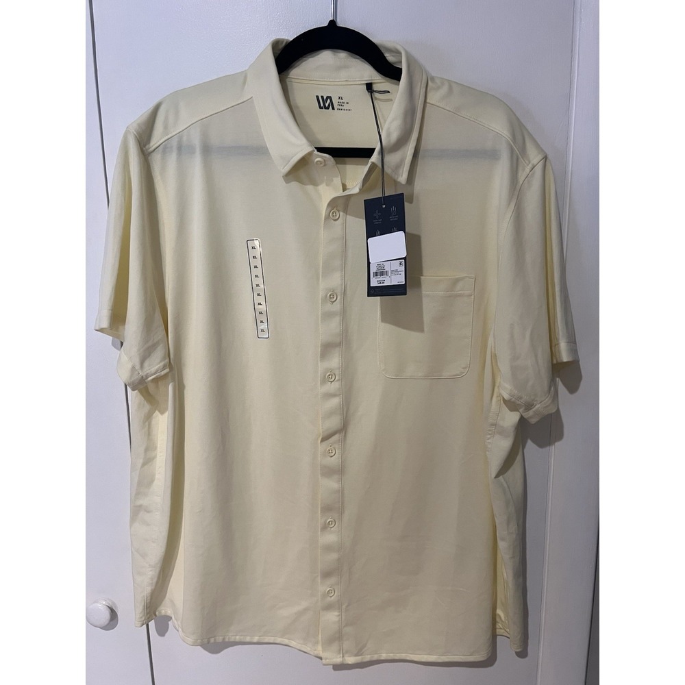 VRST Limitless‎ Button Up Short Sleeve Shirt Performance Golf Mens XL Lemon Wash